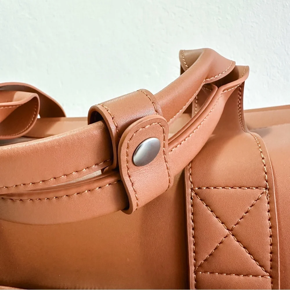 Monos Metro Saddle Tan Vegan Leather Weekender Travel Bag - Picture 11 of 13